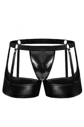 HSQSMWJ Homme Cuir Boxer Latex Ouvert avec Poche Bombée en Simili Sexy Erotique Color:Black,Size:One Size 
