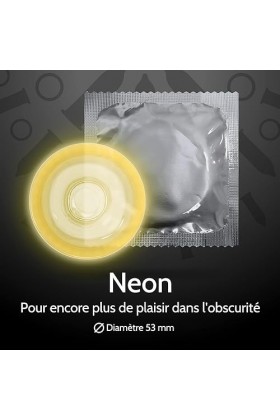 AMOR Premium Préservatifs Neon Préservatifs Lumineux Ø 53 mm Lot de 50