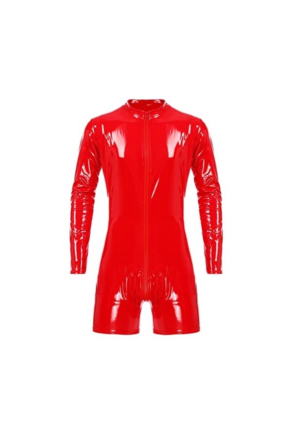 LiiYii Catsuit en Cuir Verni pour Hommes Body Sexy Latex Combinaison à glissière serrée Vêtements en Caoutchouc avec Fermetur