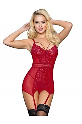 Yummy Bee Body avec bretelles - Bustier en dentelle - Lingerie grande taille - Rouge - 44/46