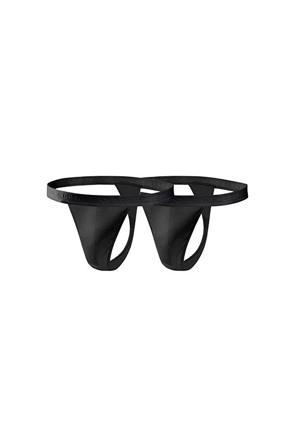 sesto senso Homme String Sexy Thong Coton Lot de 1-4 Pack Tanga Slips S 2 Pack - Noir