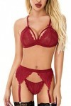 Jolikley Nuisette sexy en dentelle pour femme avec décolleté en V profond, A02269-rouge, L