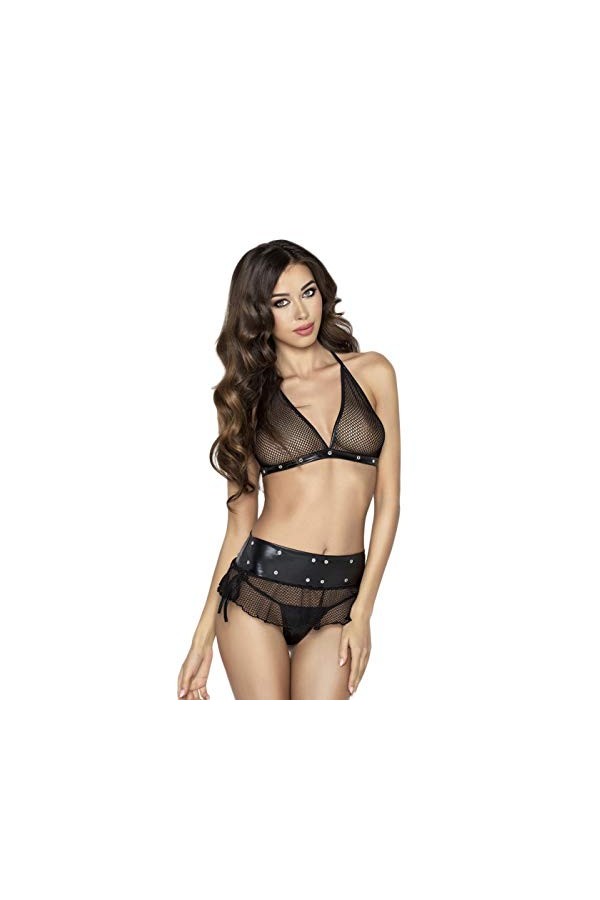 Selente Love & Fun Ensemble de Lingerie Chic à 3/4 pièces: Soutien-Gorge, Slip, Porte-Jarretelles et Bandeau pour Les Yeux 