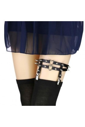 DOKLY Lot de 2 porte-jarretelles élastiques avec clips pour femme Style punk rock avec rivets en forme de cœur