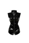 ARESU Combinaison Sexy en Latex PVC Noir pour Femme en Simili Cuir - Ensemble Punk Club - Noir - XXXL