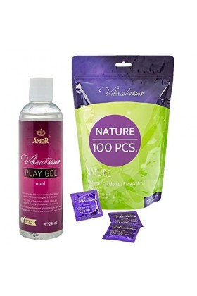 VIBRATISSIMO Préservatifs Nature lot de 100 unités & gel lubrifiant I Boîte de préservatifs extra lubrifiés couleur naturelle