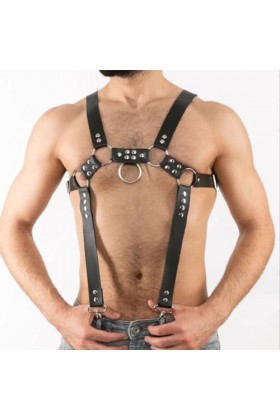 HSQSMWJ Homme Harnais Sexy Cuir Réglable Bandage Poitrine Muscule Tenue de Soirée Gay Bar Pub Clubwear Color:Blakc,Size:One 