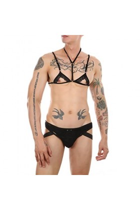 SDGTMYJSY Homme Sissy Travesti Lingerie Sexy Mens Lingerie Sissy Crossdresser Set Nightwear Réglable Spaghetti Strap Halter É