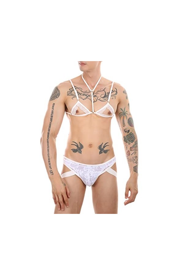 SDGTMYJSY Homme Sissy Travesti Lingerie Sexy Mens Lingerie Sissy Crossdresser Set Nightwear Réglable Spaghetti Strap Halter É