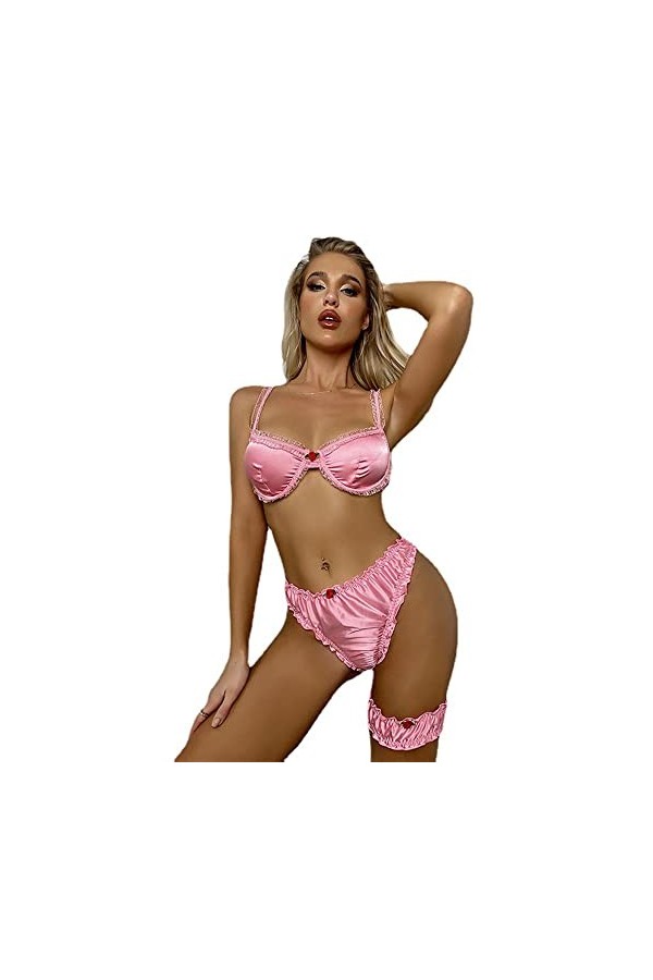 Lingerie de princesse sexy - Costume de cosplay mignon - Bikini Kawaii - Satin rose - Ensemble soutien-gorge et culotte - Ten