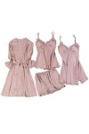 HANXIULIN Pyjama en satin 4 pièces pour femme - Col rond - Chemise de nuit sexy - Uniformes - Sous-vêtements - Chemise de nui