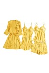 HANXIULIN Pyjama en satin 4 pièces pour femme - Col rond - Chemise de nuit sexy - Uniformes - Sous-vêtements - Chemise de nui