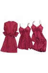 HANXIULIN Pyjama en satin 4 pièces pour femme - Col rond - Chemise de nuit sexy - Uniformes - Sous-vêtements - Chemise de nui