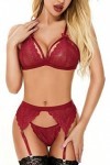 Jolikley Nuisette sexy en dentelle pour femme avec décolleté en V profond, A02269-rouge, L