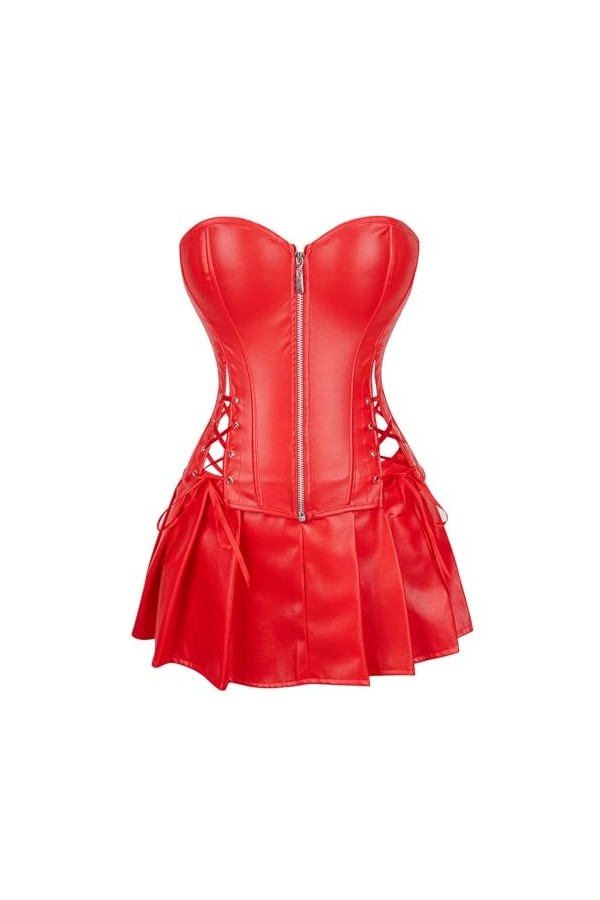 EnTyze Corset en cuir for femmes, Sexy, découpe en dentelle, vêtement modelant, fermeture éclair à la taille Color : Black, 