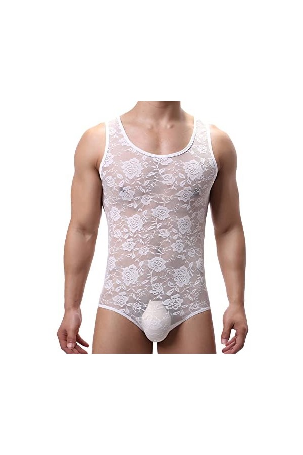 SDGTMYJSY Homme Suspensoir Jockstrap String Lingerie Sexy pour Hommes Voir À Travers Le Body Skinny Dentelle Transparente Mot