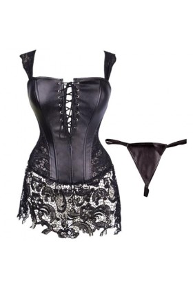 EnTyze Corset en cuir for femmes, Sexy, découpe en dentelle, vêtement modelant, fermeture éclair à la taille Color : Black, 