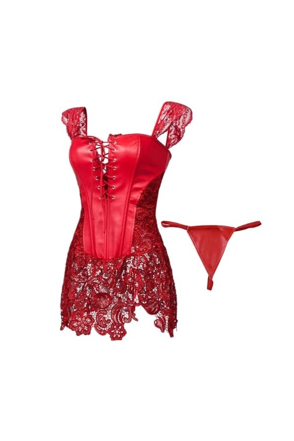 EnTyze Corset en cuir for femmes, Sexy, découpe en dentelle, vêtement modelant, fermeture éclair à la taille Color : Black, 