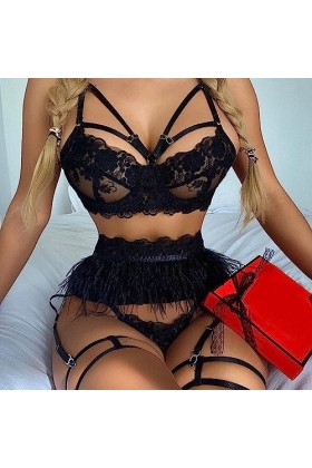 sous Vêtements Femme Sexy Hot, Ensemble de Lingerie pour Femmes avec Porte-Jarretelles Soutien-Gorge Sexy et Culotte en Dente