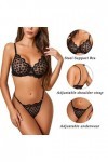 ADSEXY Lingerie Sexy Femme Coquine Dentelle Col en V Motif Broderie Lingerie Femme Sexy Bretelles réglables Soutiens-Gorge et