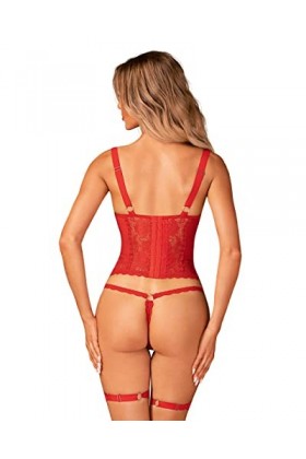 Selente Love & Fun Ensemble coquin à 3 pièces: guêpière, string et Bandeau pour Les Yeux en Satin, rouge armatures, L-XL