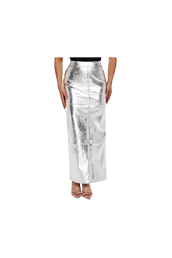 Jupe longue pour femme - Mini jupe effet mouillé - En cuir verni - Mini jupe moulante - En latex - Courte - Pour fête - Gogo 