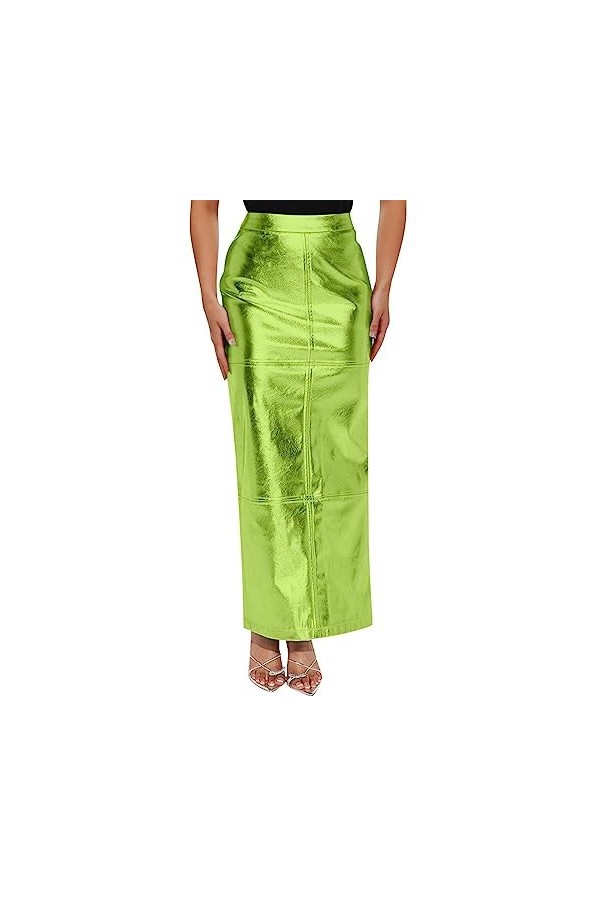 Jupe longue pour femme - Mini jupe effet mouillé - En cuir verni - Mini jupe moulante - En latex - Courte - Pour fête - Gogo 