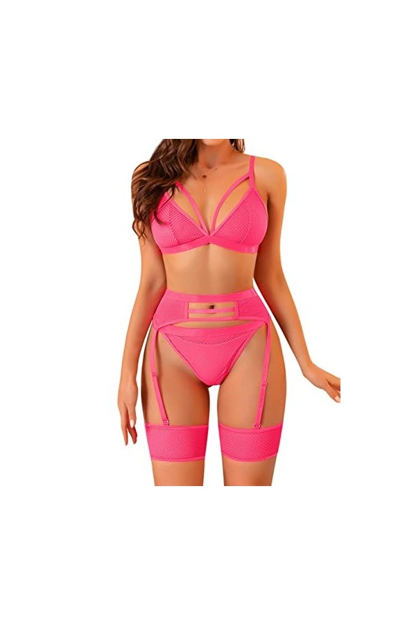 Ensemble de Lingerie Sexy en Dentelle pour Femme - Soutien-Gorge en résille et Culotte Taille Haute - sous-vêtements en Maill
