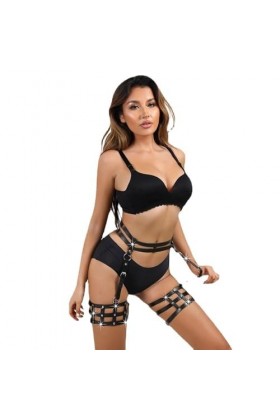 Mengsiy Ceinture de Bondage en cuir noir pour femmes, Lingerie Sexy, Costume Punk, accessoires pour le corps, jeu de rôle