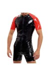 Veste pour homme aspect verni - Coupe ajustée - Latex brillant - Haut sexy - Cuir verni - Maille avec col montant - Hippie Di