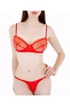 Sodacoda Ensemble de Lingerie Sexy pour Femme - Soutien-Gorge Ouvert Délicat et Mini String Ludique Rouge L 