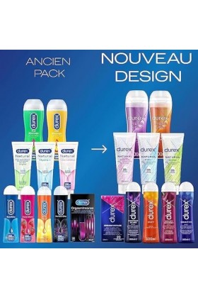 Durex - Lot de 3 Gels Lubrifiants Intimes - Gel Massage 2 en 1 Aloë Vera Douceur 200ml - Hot Effet Chauffant Stimulant 100ml 