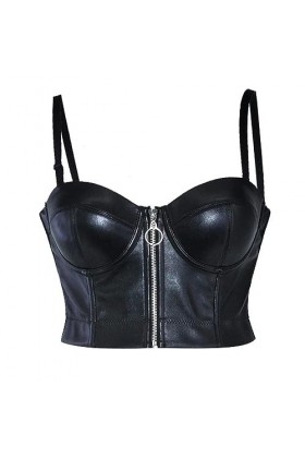 Soutien-Gorge Noir en Simili Cuir avec Fermeture éclair sur Le Devant, Lingerie Sexy, Soutien-Gorge Push-up pour Femme, Linge