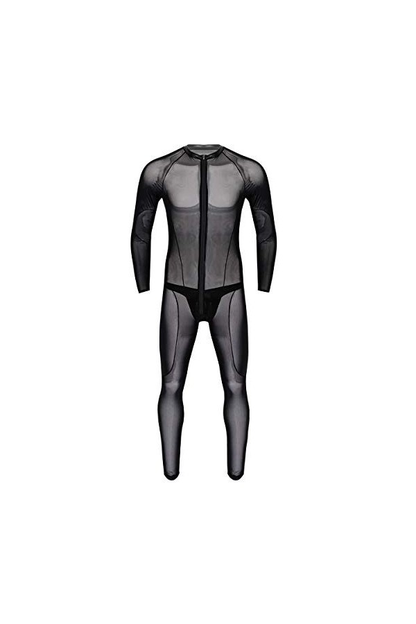 ranrann Unisexe Combinaison Sexy Ouverte Body Cuir Wetlook Catsuit PVC Manches Longues Bodysuit Transparent Femme Homme Leota
