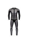 ranrann Unisexe Combinaison Sexy Ouverte Body Cuir Wetlook Catsuit PVC Manches Longues Bodysuit Transparent Femme Homme Leota