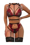 Avidlove Ensemble de lingerie porte-jarretelles en dentelle avec ras du cou amovible Nuisette à bretelles et culotte sans ba