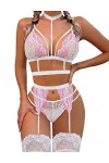 Avidlove Ensemble de lingerie porte-jarretelles en dentelle avec ras du cou amovible Nuisette à bretelles et culotte sans ba
