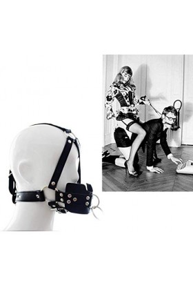 Accessoires de costume de bal de jouet de bouche de collier de remorquage en cuir noir avec la chaîne de traînée en métal