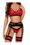 Kaei&Shi Lingerie porte-jarretelles pour femme, lingerie sexy en dentelle, ensemble de lingerie 4 pièces, cuir rouge, 40