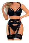 Kaei&Shi Lingerie porte-jarretelles pour femme, lingerie sexy en dentelle, ensemble de lingerie 4 pièces, cuir rouge, 40
