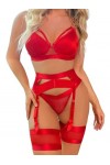 Kaei&Shi Lingerie porte-jarretelles pour femme, lingerie sexy en dentelle, ensemble de lingerie 4 pièces, cuir rouge, 40