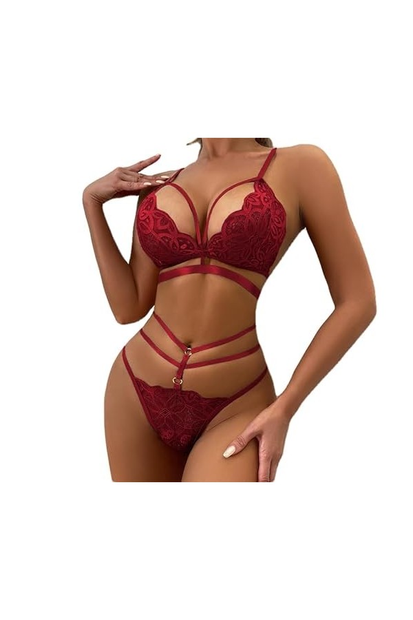 Lingerie Sexy &nbsp;Ensemble De Lingerie Érotique Ensemble De sous-Vêtements À Col en V Profond,Gris,M