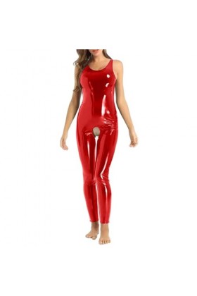 Duohropke Body Ouvert pour femme - En latex - En cuir verni - Manches longues - Pantalon chaud - Lingerie sexy - Clubwear, ro