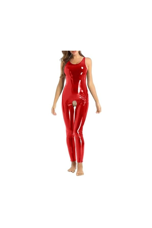 Duohropke Body Ouvert pour femme - En latex - En cuir verni - Manches longues - Pantalon chaud - Lingerie sexy - Clubwear, ro