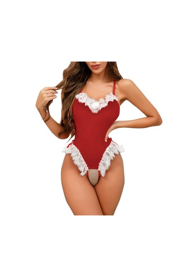 Fulidngzg Costumes sexuels pour femme - Sous-vêtements de Noël - Lingerie rouge chaude - Tenue de Noël - Lingerie érotique et