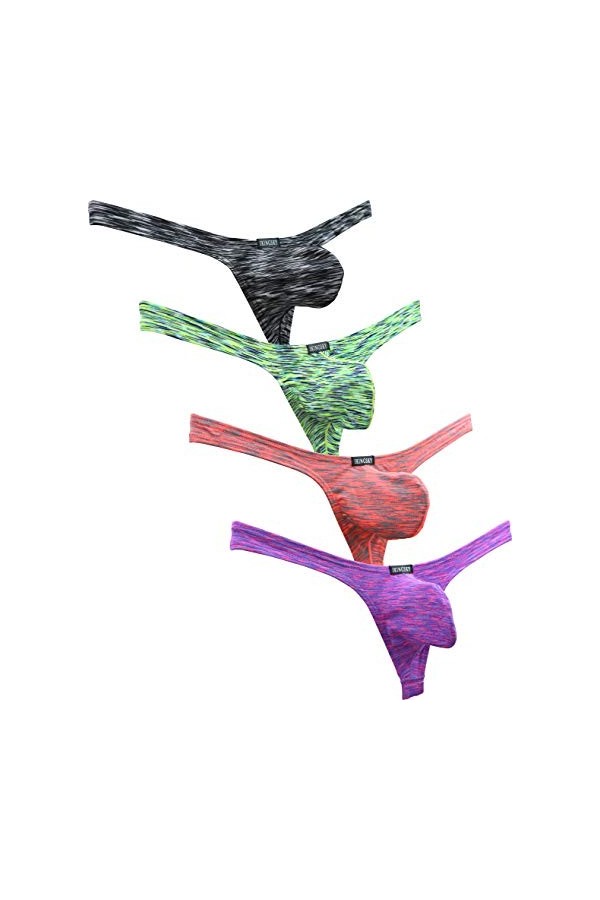 iKingsky String sous-vêtements Homme en Poche Tanga Rayé pour Homme avec Dos en T S, Pack de 6 