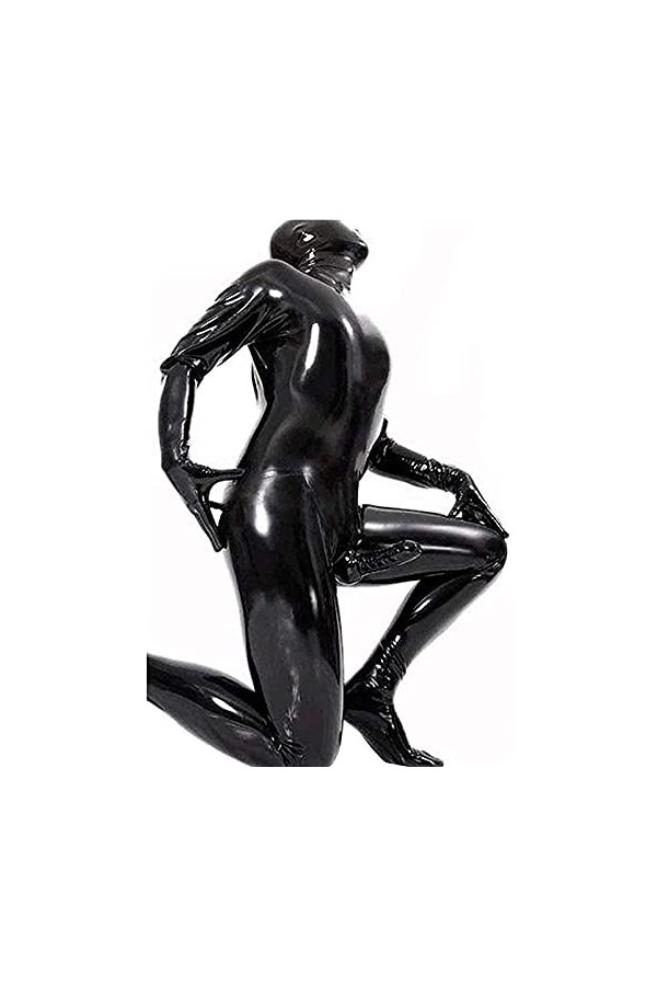 FASZFSAF Hommes Combinaison en Cuir Métallique Latex Wet Look Catsuit Longue Couverture Complète Body Justaucorps Brillant Fe