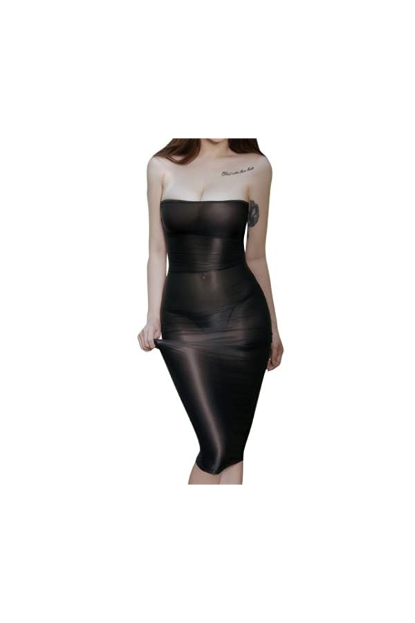 CHOUBAGUAI Robe sans bretelles avec découpe dans le dos pour femme - Transparente - String - Pour boîte de nuit - Café, taill