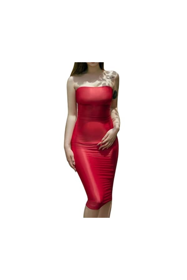 CHOUBAGUAI Robe sans bretelles avec découpe dans le dos pour femme - Transparente - String - Pour boîte de nuit - Café, taill