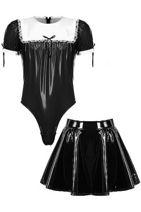 Agoky Déguisement Soubrette Sexy Homme Body String Costume Sexy Serveur Maid Sissy Bodysuit En Similicuir Wetlook Lingerie Co